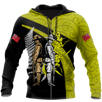 Anzac day the ode fern-wattle Australia and Kiwi Veteran yellow 3D print shirt