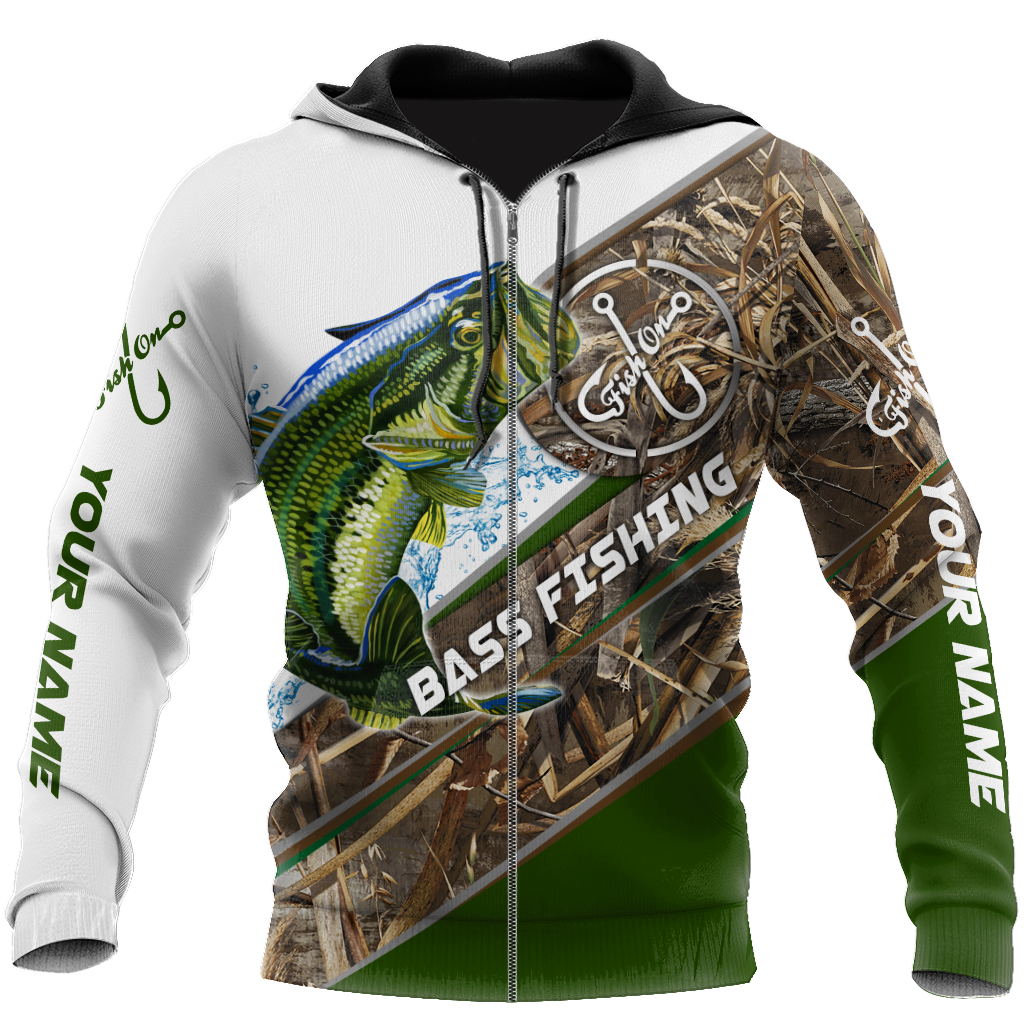 Custom name Bass Fishing camo 3D print shirts