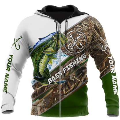 Custom name Bass Fishing camo 3D print shirts