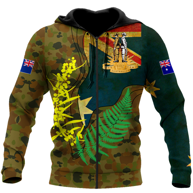 Australian Army Fern and Golden Wattle 3D Printed Unisex Hoodie TN