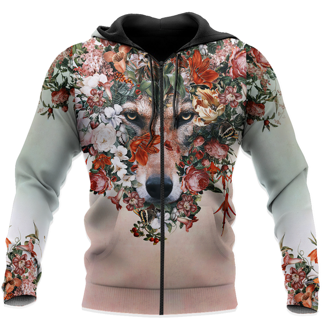 Wolf Floral 3D All Over Printed Unisex Deluxe Hoodie ML