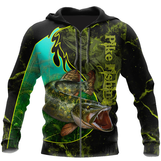 Northern Pike fishing underwater Yinyang camo 3d print shirts