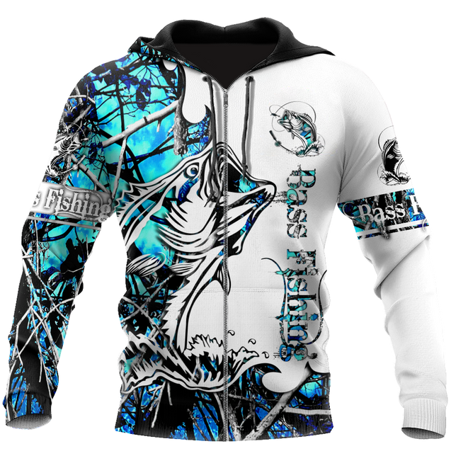 Bass Fishing Sport Blue Camo tattoo 3D shirts for men and women