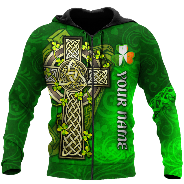 Premium Unisex Hoodie Custom Name Irish St.Patrick  Celtic Cross And The Irish Harp ML