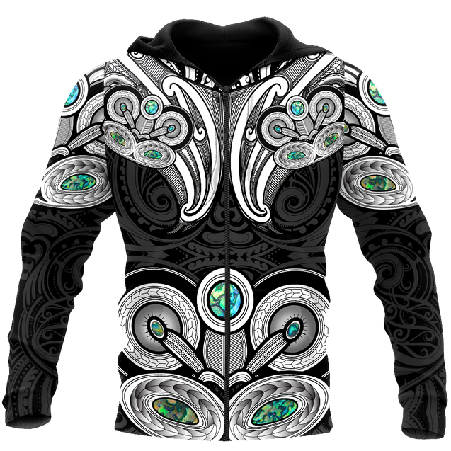 New Zealand Aotearoa Maori Tiki Silver Fern Paua Shell Unisex Deluxe Hoodie ML