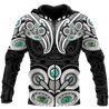 New Zealand Aotearoa Maori Tiki Silver Fern Paua Shell Unisex Deluxe Hoodie ML