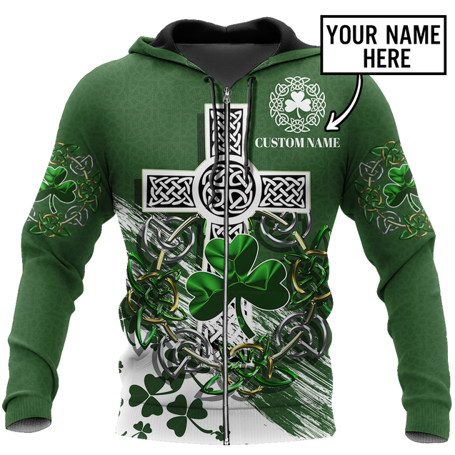 Premium Unisex Hoodie Custom Name Irish St.Patrick Day The Cross And Shamrock ML