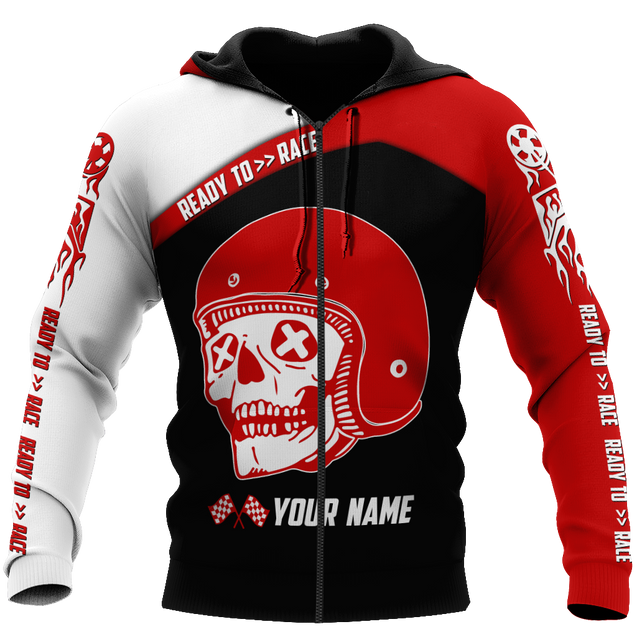 Personalized Name Motorcycle Racing 3D All Over Printed Unisex Shirts Red Skull