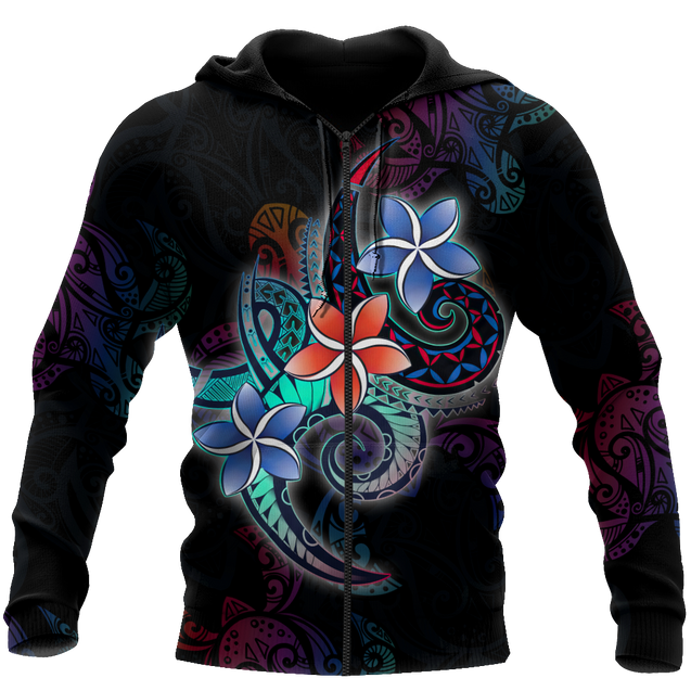 Amazing Polynesian Plumeria Flower And Turtle Tattoo Unisex Deluxe Hoodie ML