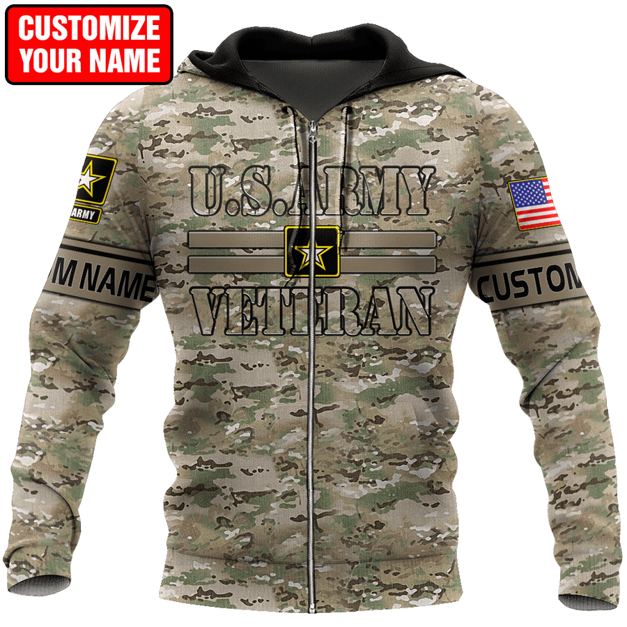 US Army Veteran Personalized Name 3D All Over Printed Unisex Hoodie