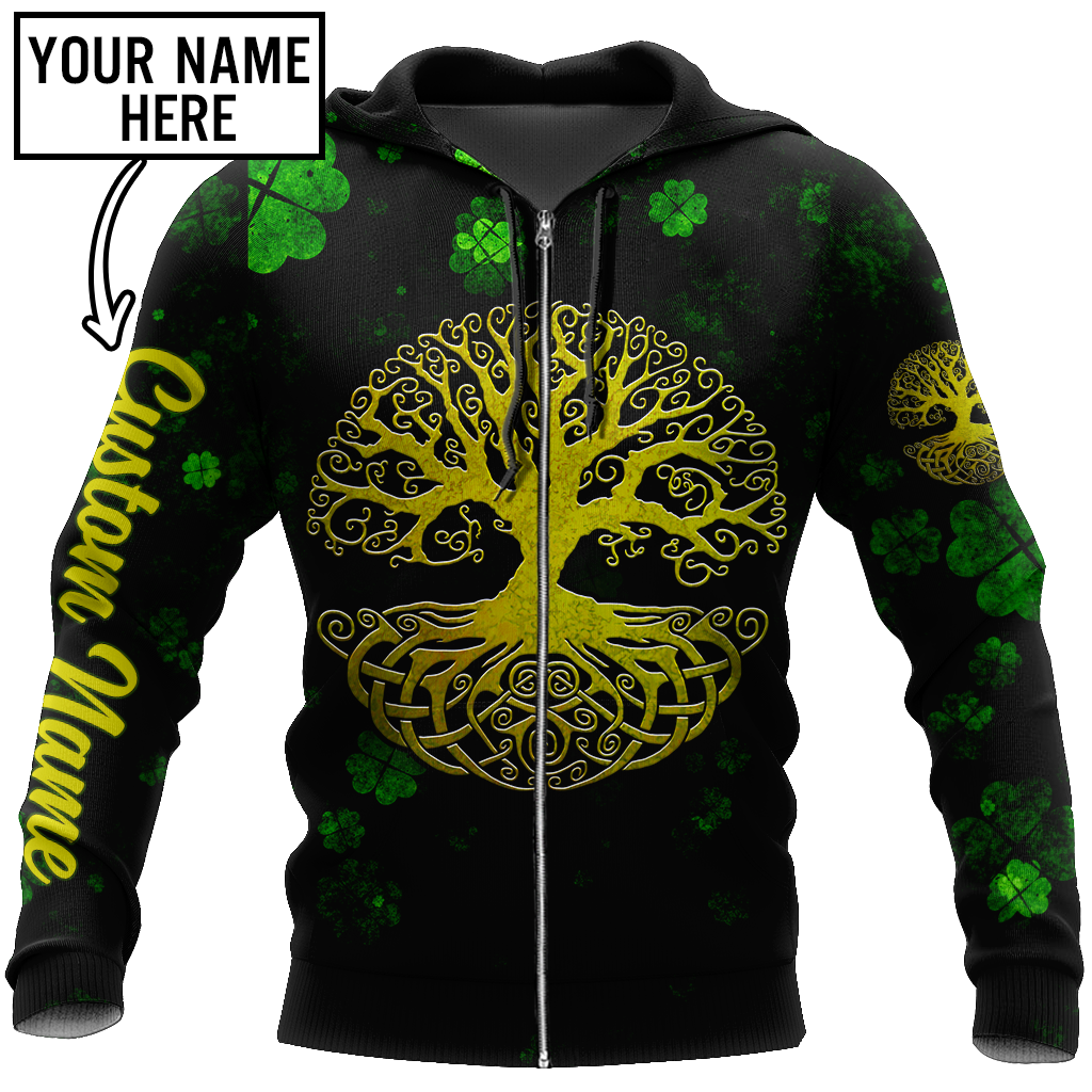 Irish tree of life St.Patrick day 3d hoodie shirt for men and women custom name