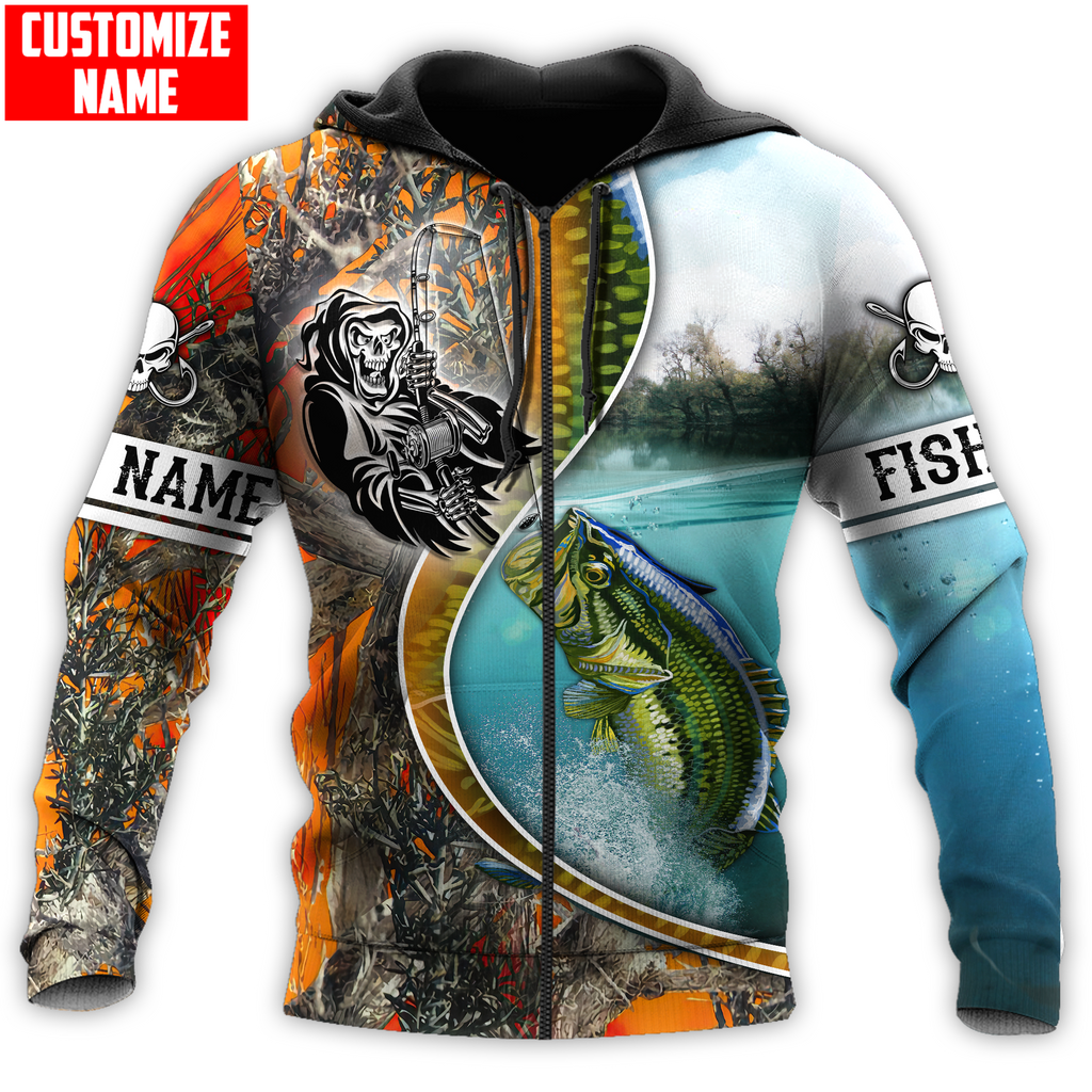 Bass Fishing Line Orange Camo Custom name fishing shirts for men and women