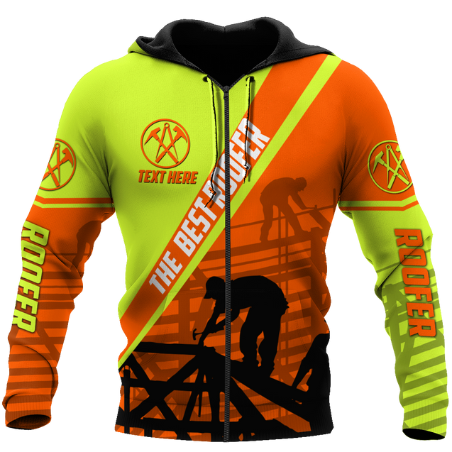 THE BEST ROOFER GREEN AND ORANGE - PERSIONALIZED NAME 3D HOODIE SHIRT