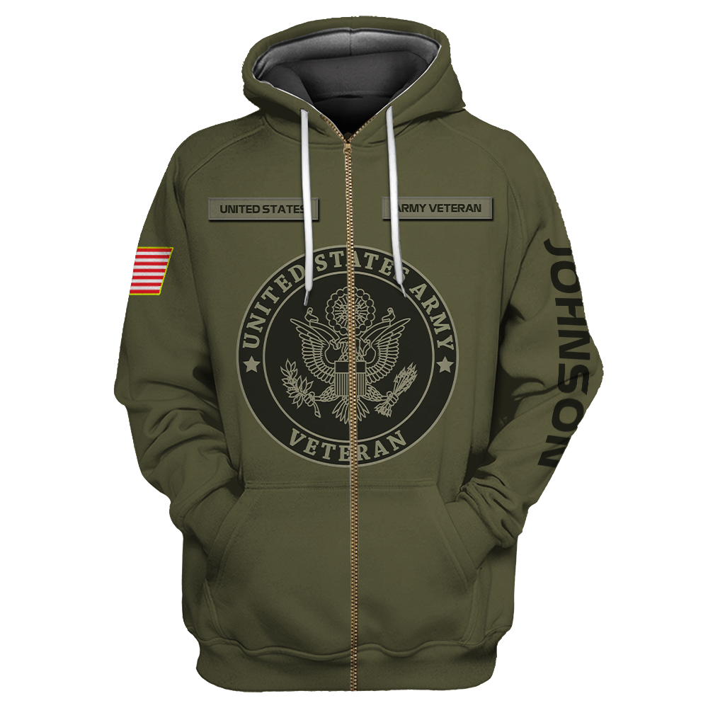 US Veteran Persionalized Name 3D All Over Printed Unisex Hoodie