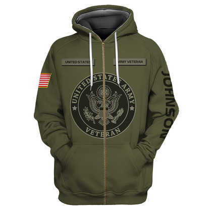 US Veteran Persionalized Name 3D All Over Printed Unisex Hoodie