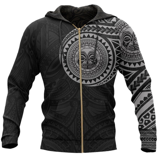 Polynesian Tiki Face™ Tattoo Style Hoodie Gray NVD1342-Apparel-Dung Van-Zipped Hoodie-S-Vibe Cosy™