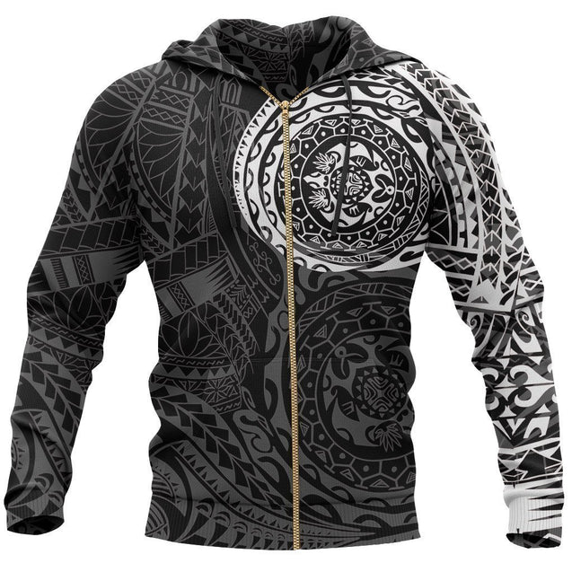 Polynesian Tattoo Style Hoodie - White NVD1345-Apparel-Dung Van-Zipped Hoodie-S-Vibe Cosy™