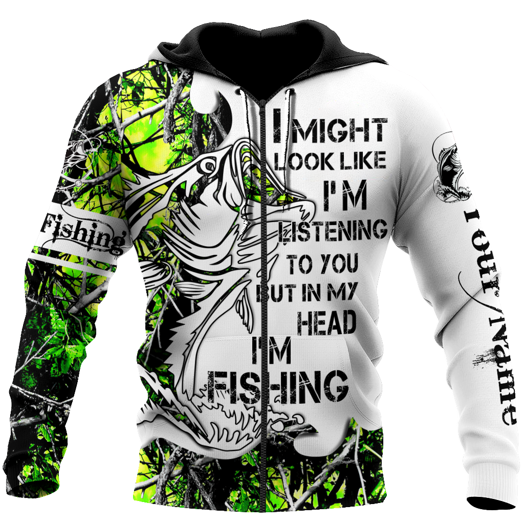 Custom name In my head I'm fishing Bass fishing Tattoo 3D print shirts