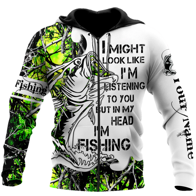 Custom name In my head I'm fishing Bass fishing Tattoo 3D print shirts