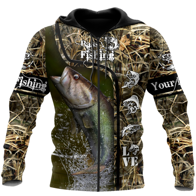 Custom name Bass Fishing water camo 3D print shirts