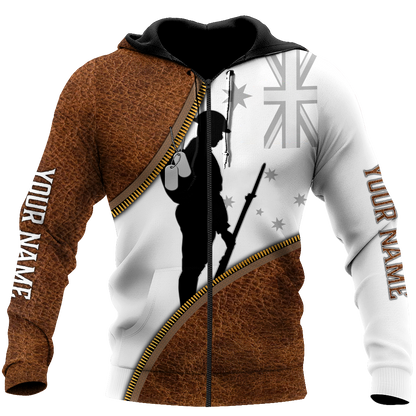 Custom name Remembrance Australia Soldier 3D print zip cosplay shirts