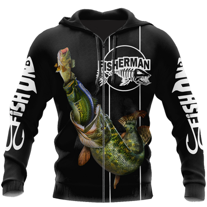 The great fish eats the small Black Fishing 3d print shirts