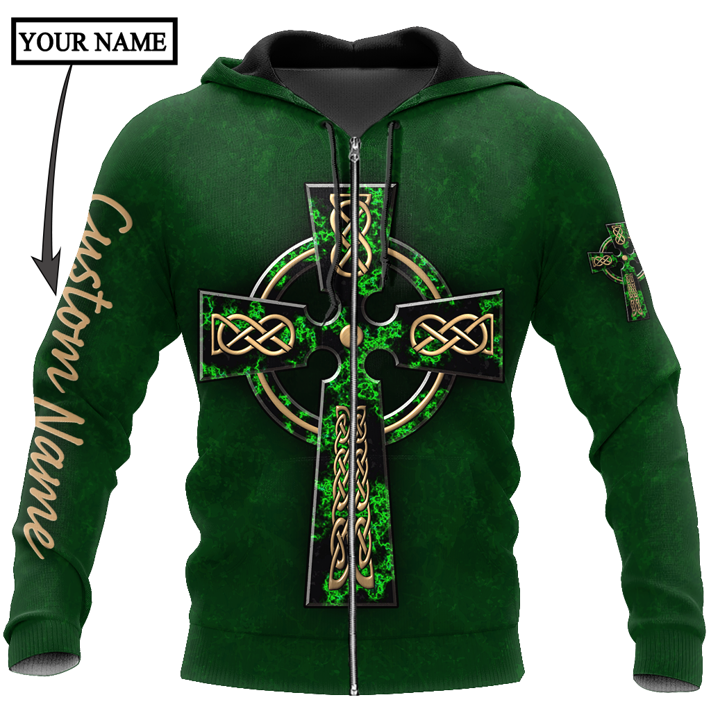 Irish St.Patrick cross 3d hoodie shirt for men and women custom name