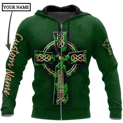 Irish St.Patrick cross 3d hoodie shirt for men and women custom name