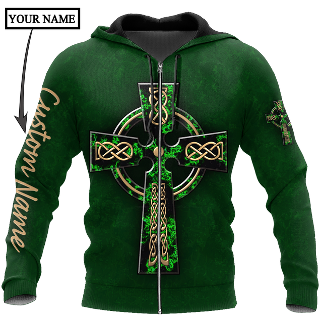 Irish St.Patrick cross 3d hoodie shirt for men and women custom name