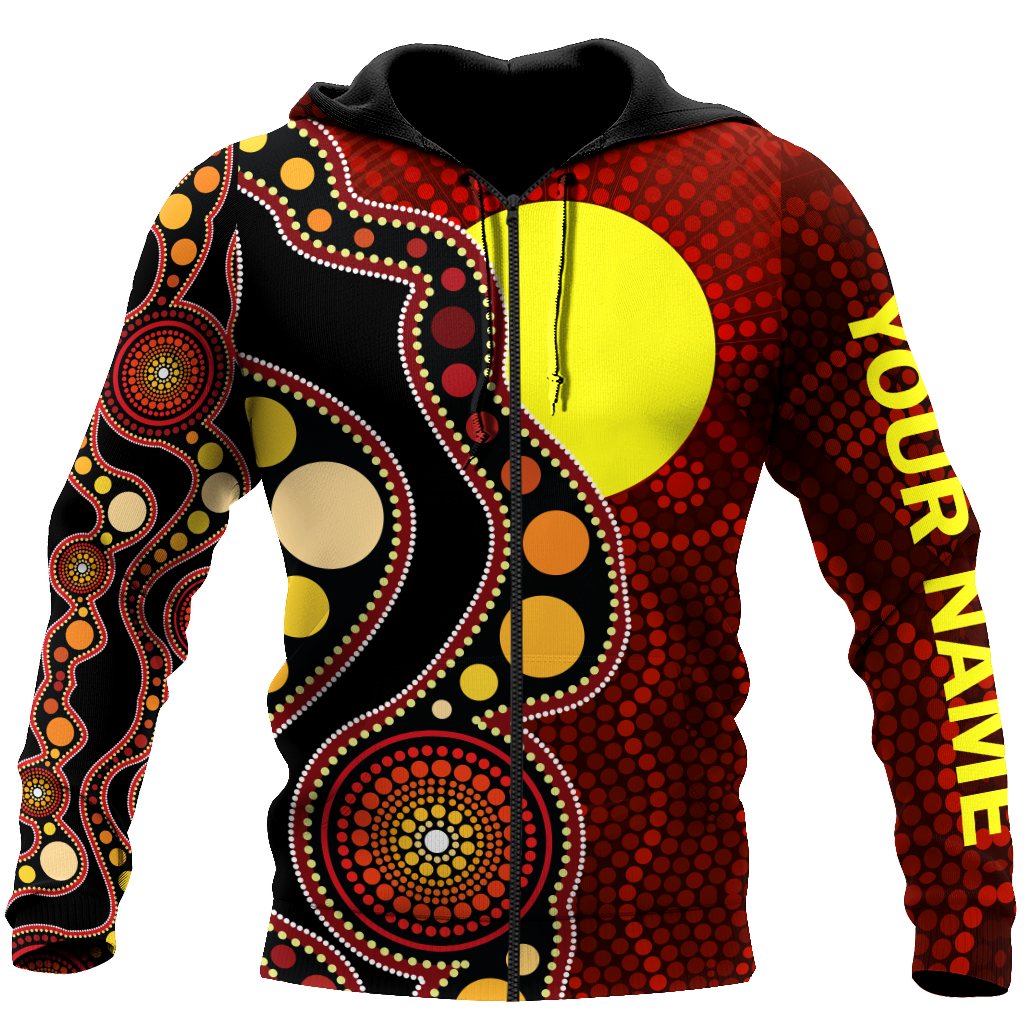 Custom name Aboriginal Flag Circle Dot Painting Art 3D design shirts