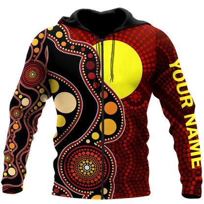 Custom name Aboriginal Flag Circle Dot Painting Art 3D design shirts