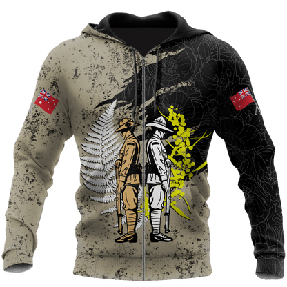 Anzac day in my heart Australia and Kiwi Veteran 3D print shirt