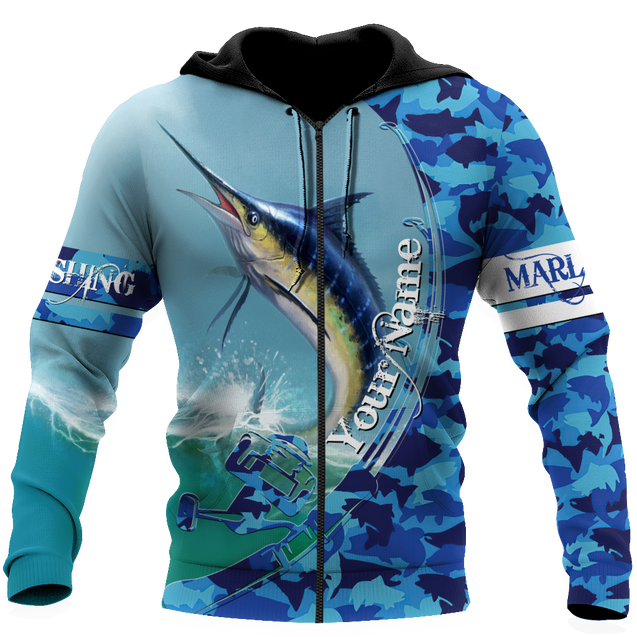 Custom name Marlin Fishing Camo 3D Design print shirts