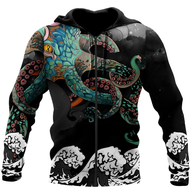 Premium Unisex Hoodie Japanese Octopus Irezumi Style ML