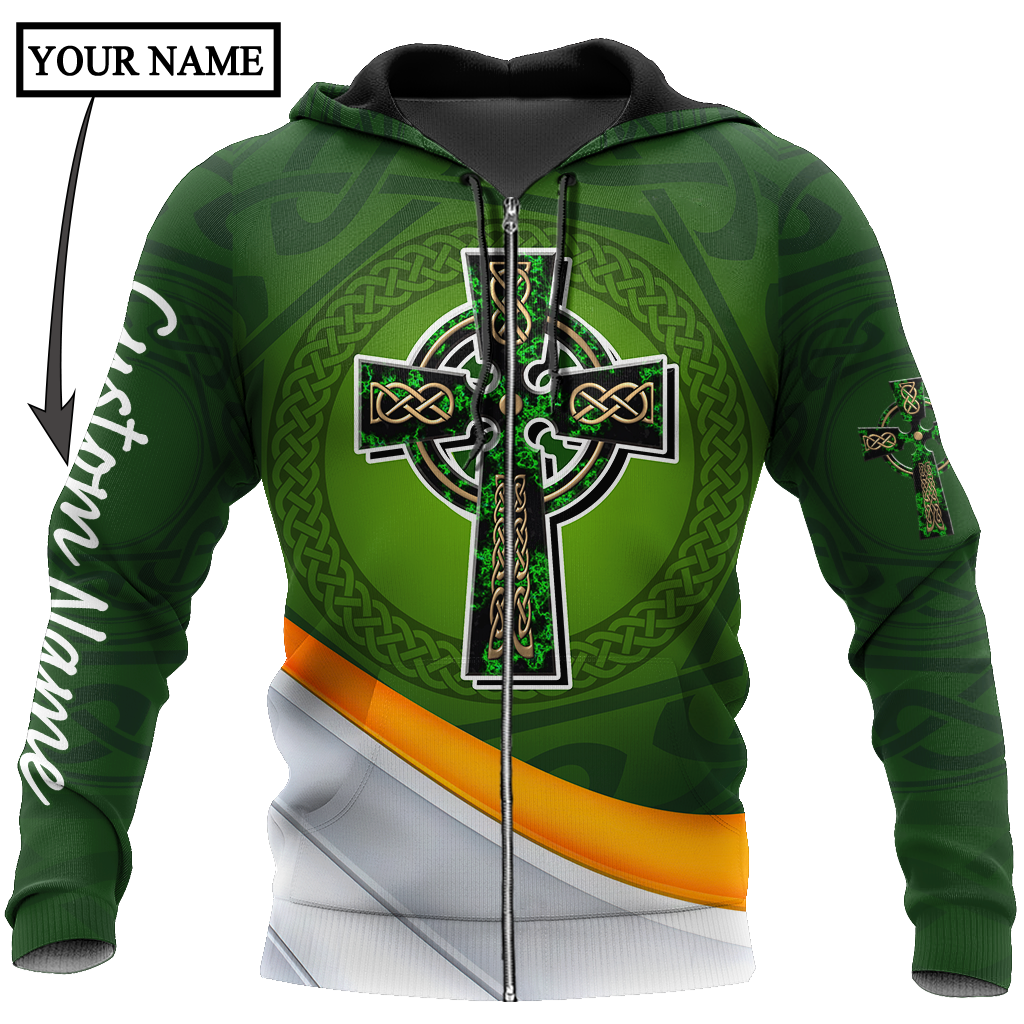 Irish St.Patrick Cross 3d hoodie shirt for men and women custom name