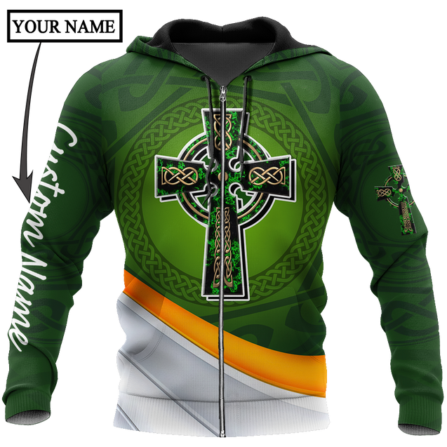 Irish St.Patrick Cross 3d hoodie shirt for men and women custom name