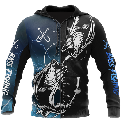 Bass fishing tattoo the rule Blue colour 3D print shirts