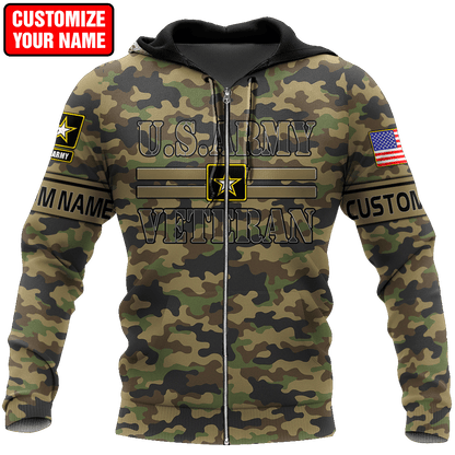 US Army Veteran Personalized Name 3D All Over Printed Unisex Hoodie