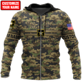 US Army Veteran Personalized Name 3D All Over Printed Unisex Hoodie