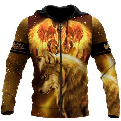 Fire Eagle And Wolf 3D Hoodie Shirt For Men And Women LAM