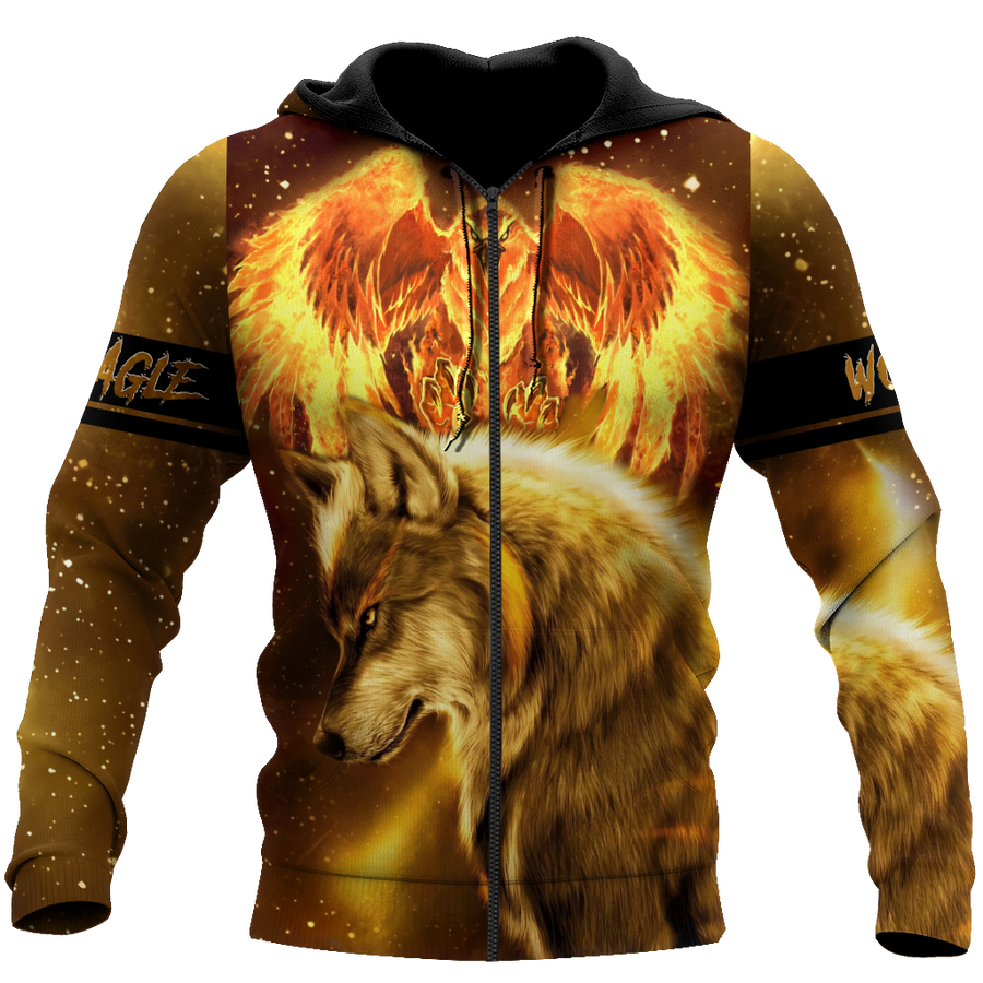 Fire Eagle And Wolf 3D Hoodie Shirt For Men And Women LAM