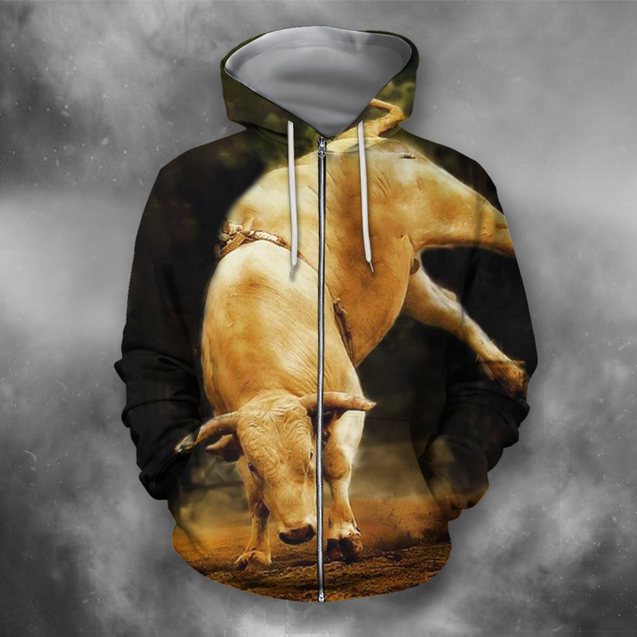 3D All Over Print Bull White Crazy Bull PHL102-Apparel-PHLong-Zip-S-Vibe Cosy™