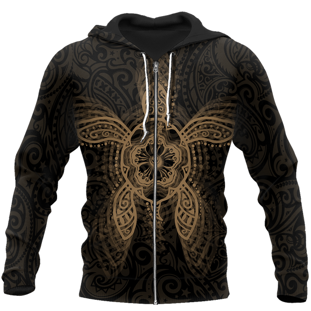 New Zealand Maori Hoodie, Wairua Tattoo Turtle Pullover Hoodie - Gold JJ150102 PL-Apparel-PL8386-Zipped Hoodie-S-Vibe Cosy™