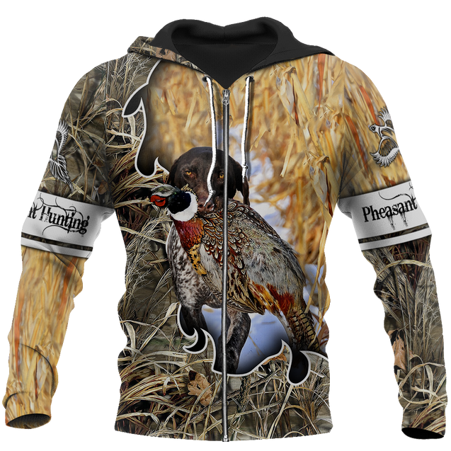 Pheasant Hunting German Shorthaired Pointer 3D All Over Printed Shirts For Men And Women JJ190201-Apparel-MP-Zipped Hoodie-S-Vibe Cosy™