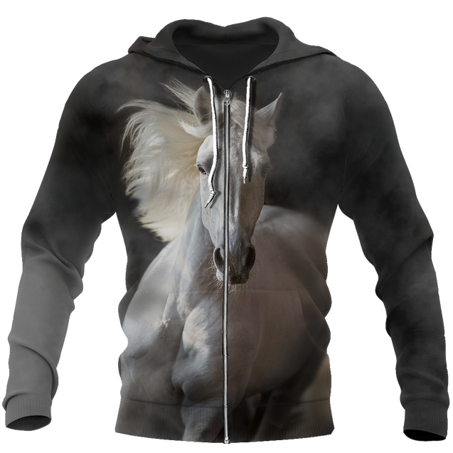 Beautiful White Horse Shirt - Winter Set for Men and Women JJ051208-Apparel-NNK-Zipped Hoodie-S-Vibe Cosy™