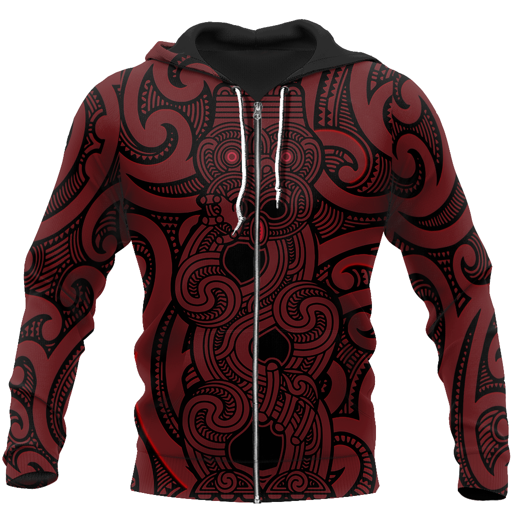 New Zealand Hoodie, Maori Gods Pullover Hoodie, Tumatauenga (God of War) - Red JJ140101 - Amaze Style™-Apparel