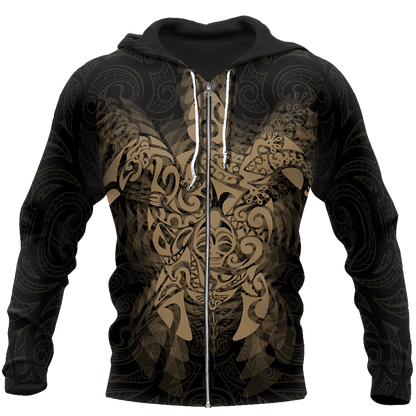 New Zealand Maori Hoodie, Wairua Tattoo Turtle Pullover Hoodie - Gold JJ150101 PL-Apparel-PL8386-Zipped Hoodie-S-Vibe Cosy™