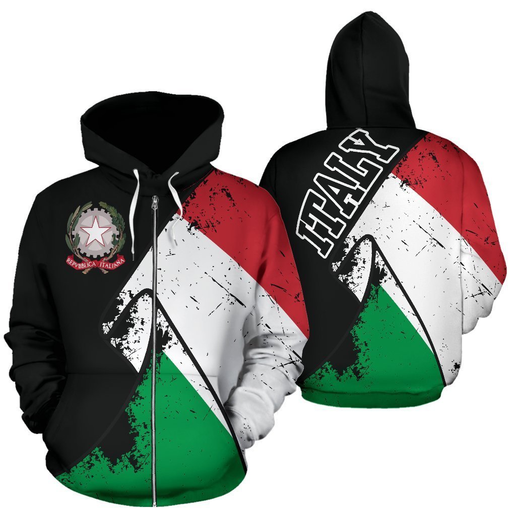 Italy Special Grunge Flag Zip-Up Hoodie-Apparel-PL8386-Zipped Hoodie-S-Vibe Cosy™