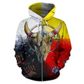 Native America Bison Skull Pullover Hoodie PL114-Apparel-PL8386-Zipped Hoodie-S-Vibe Cosy™
