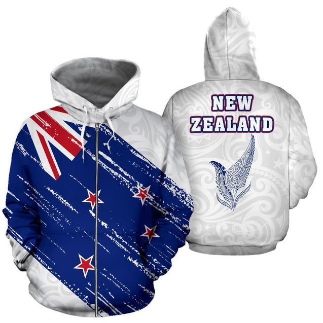 New Zealand Flag Silver Fern Maori Hoodie PL136-Apparel-PL8386-Zipped Hoodie-S-Vibe Cosy™